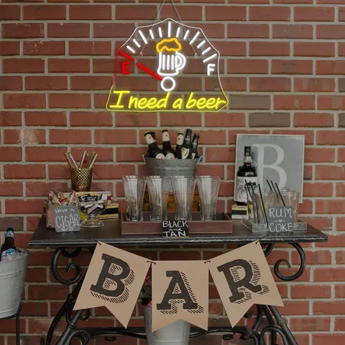 Miniatura 6 de Letrero de neón con texto en inglés "I Need a Beer" ("Necesito una cerveza") con barra de luz LED de neón para decoración de pared para Pub Man Cave