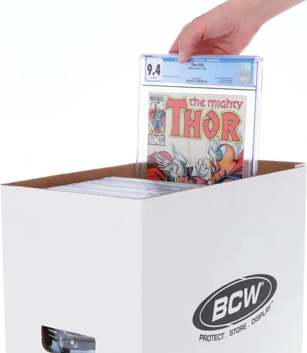BCW Caja de almacenamiento de cómics graduada, 10 unidades, papel corrugado blanco duradero, compatible con CGC Comics, capacidad para cómics de 35
