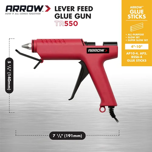 Miniatura 3 de Arrow TR550 Pistola de pegamento eléctrica profesional resistente para manualidades, construcción, madera, utiliza barras de pegamento estándar