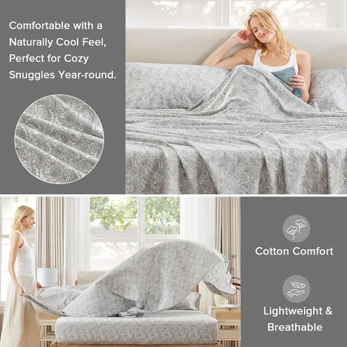 Miniatura 3 de Comfort Spaces Sábanas 100% algodón tamaño King, transpirables, naturalmente frescas, sábanas de algodón suave con bolsillo elástico de 14 pulgadas