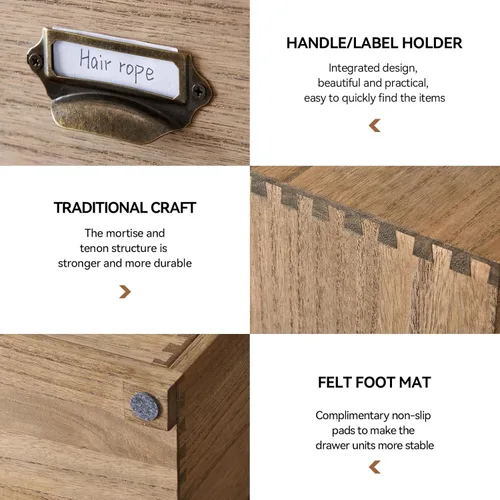 Miniatura 4 de KIRIGEN Organizador de gabinete de almacenamiento de madera, cajones de almacenamiento de escritorio para suministros de oficina en casa marrón