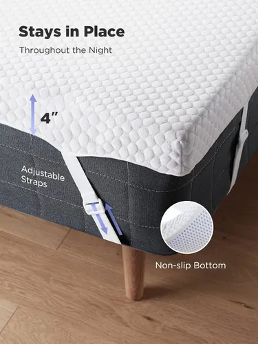 Miniatura 5 de PERLECARE Cubrecolchón de espuma viscoelástica de gel de 4 pulgadas, cubrecolchón suave premium para enfriamiento, diseño antideslizante con funda