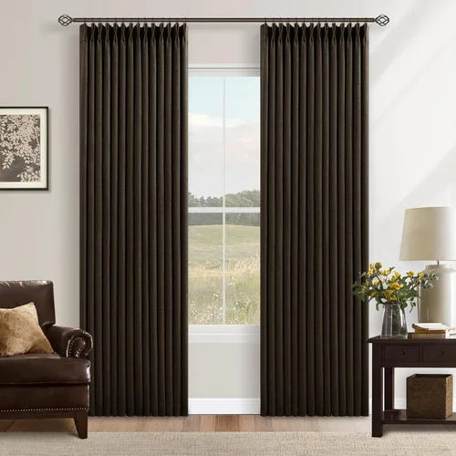 Miniatura 52 de Juego de 2 paneles de cortinas plisadas negras de 80 pulgadas para sala de estar, cortinas plisadas de lino con forro de 80 pulgadas de largo, 100%