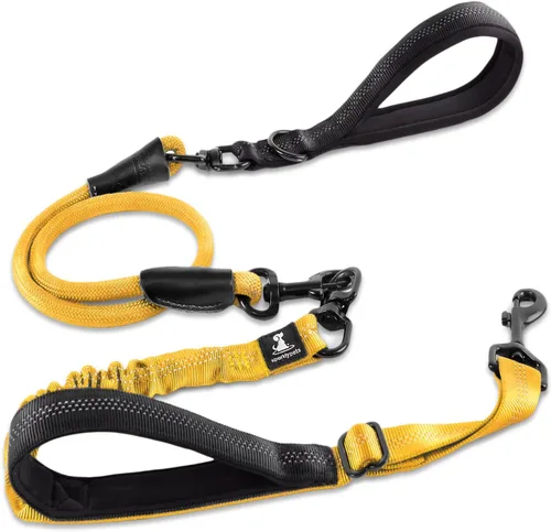 Miniatura 26 de Correa doble premium para dos perros, absorción de golpes, antitirón, doble correa para razas medianas y grandes con accesorio de correa doble