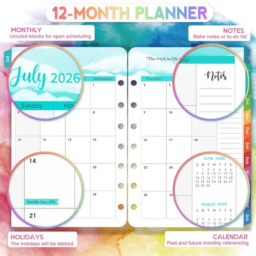 Miniatura 3 de Recambios de agenda 2026 – Recambios de planificador perforados de 7 agujeros 2026, enero de 2026 a diciembre de 2026, 5.5 x 8.5 pulgadas, 5-1/2 x