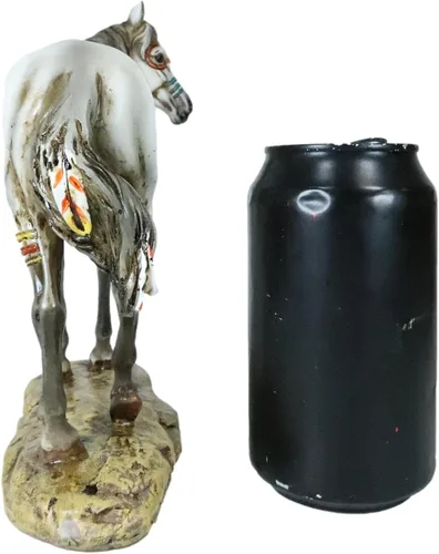 Miniatura 8 de Ebros Ebros Ecuestre Tribal Belleza Medicina Espíritu Caballo Hecho a Mano Estatua de 8 pulgadas de alto, símbolos indios nativos americanos, plumas