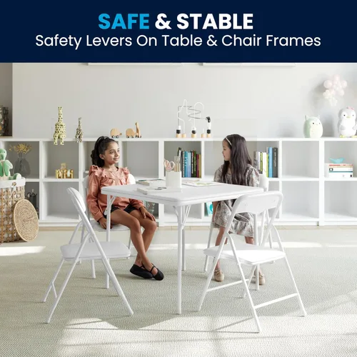 Miniatura 10 de Flash Furniture Mindy Kids - Juego de mesa y sillas cuadradas plegables de 5 piezas para guardería y aulas, juego de mesa y sillas de actividades