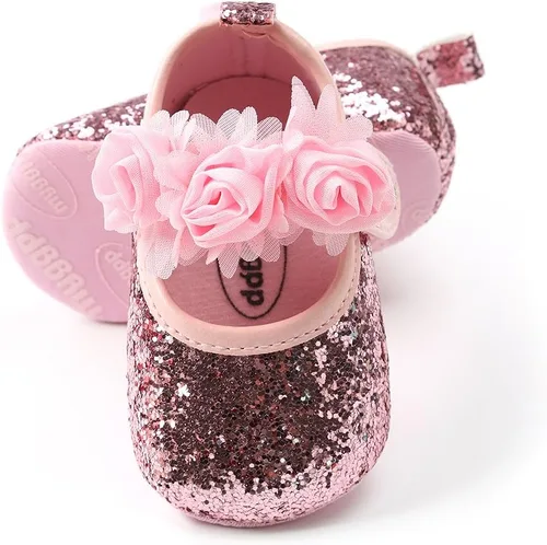 Miniatura 126 de RVROVIC Mocasines de princesa para bebé, zapatos brillantes de Mary Jane, zapatos de cuna de suela suave y ligera de primera calidad, zapatos