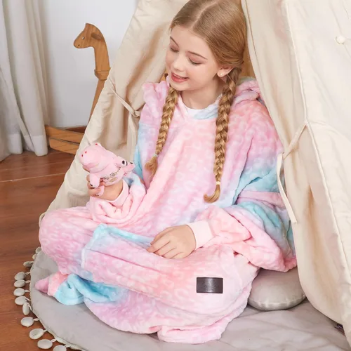 Miniatura 3 de Catalonia - Sudadera con capucha de gran tamaño tipo manta para niños, suéter de forro polar portátil con bolsillo frontal grande, regalo para niños