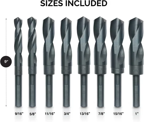 Miniatura 4 de HILTEX 10005 Juego de brocas jumbo Silver & Deming, 8 piezas, vástago de 1/2 pulgada, brocas industriales grandes de 9/16 a 1 pulgada, para metal