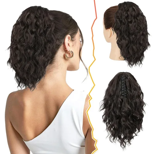 Miniatura 12 de BARSDAR Extensión de cola de caballo negra, extensiones de cabello de cola de caballo con clip de garra de 18 pulgadas para mujer, extensiones