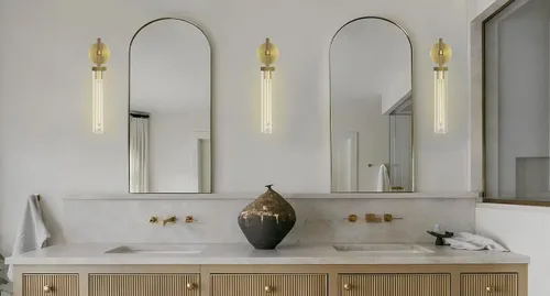 Miniatura 9 de Apliques de pared modernos de latón, apliques de tubo de vidrio, accesorios de luz dorados para tocador de baño, apliques de pared interiores