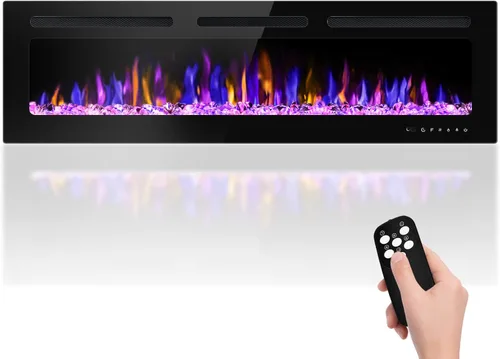 BETELNUT - Chimenea eléctrica de 60" para montar en la pared y empotrar con control remoto, calefactor de pared ultra delgado de 750/1500 W con
