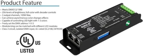 Miniatura 6 de SIRS-E DMX-CON3-C2 Decodificador LED Controlador RGB de 3 canales, 12-24V DC, 100W, UL Clase 2