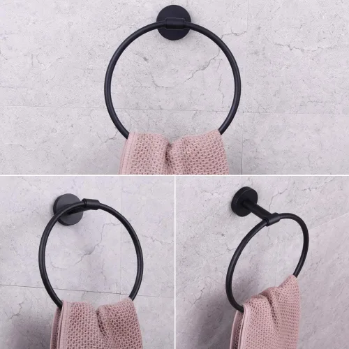 Miniatura 3 de GERZWY Juego de accesorios de baño de 2 piezas, anillo de toalla negro y soporte de papel higiénico SUS 304 de acero inoxidable montado en la pared