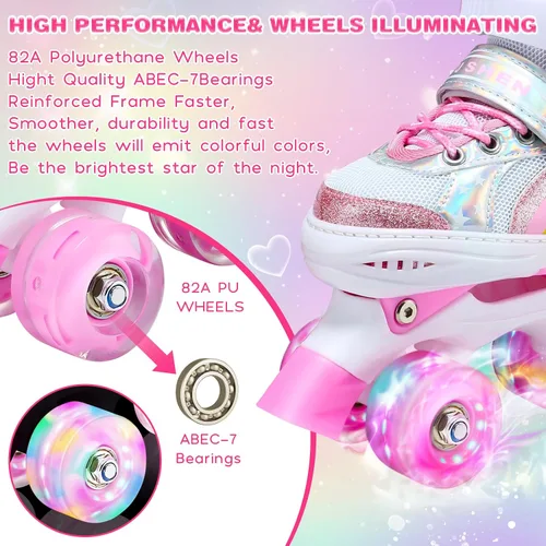 Miniatura 4 de Patines de ruedas para niños y niñas, 4 tallas ajustables, patines de arco iris para niñas con ruedas iluminadas, patines para niños pequeños