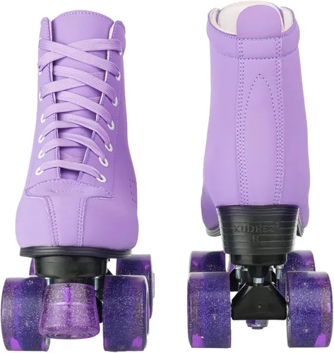 Miniatura 8 de YYW Patines de ruedas para mujeres y niñas, zapatos de tacón alto, patines de dos filas, brillantes, de cuatro ruedas, unisex, de piel sintética