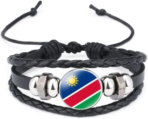 Miniatura 33 de vmcoatdu Mundial Muchas Banderas Nacionales Brazalete Retro de Aleación de Cuero para Pulsera de Cuerda Trenzada de Bandera Nacional