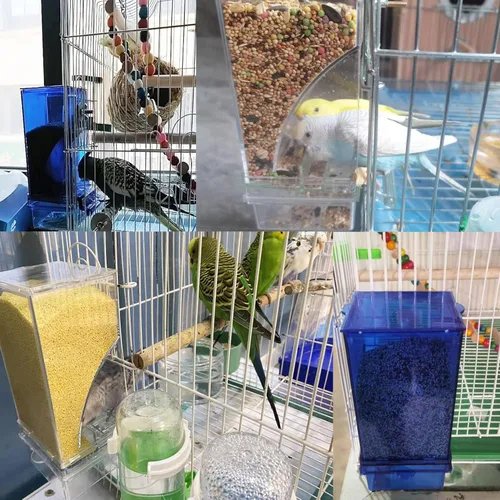 Miniatura 8 de Alimentador automático para jaula de pájaros, sin ensuciar, alimentador de periquitos, contenedor de alimentos de semillas, estación de Transparente