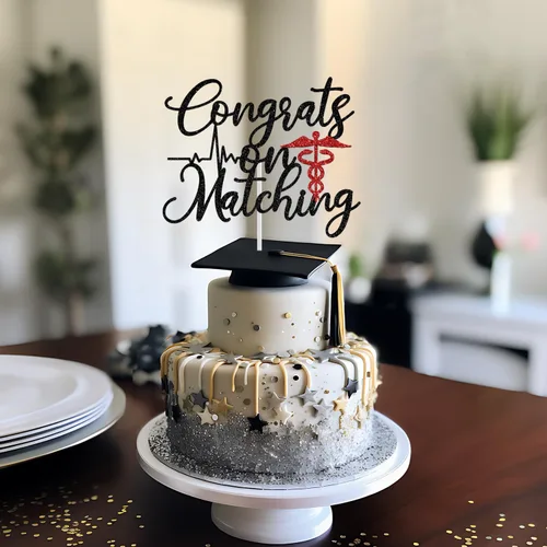 Miniatura 6 de Felicidades por la decoración de pastel a juego, feliz día de partido, partido 2026, decoración del día del partido del médico, decoraciones