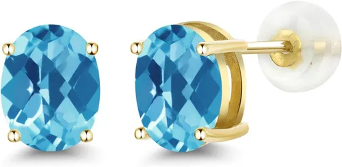Miniatura 268 de Gem Stone King Aretes de oro de 14 quilates con piedra natal ovalada de 0.315 x 0.236 in Aretes de oro para mujer