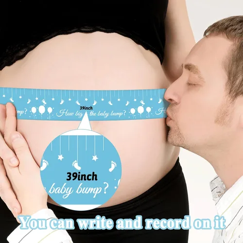 Miniatura 4 de Juegos de baby shower, cinta métrica para medir el vientre de 150 pies, cinta métrica para el vientre de mamá, cinta métrica de vientre para Azul