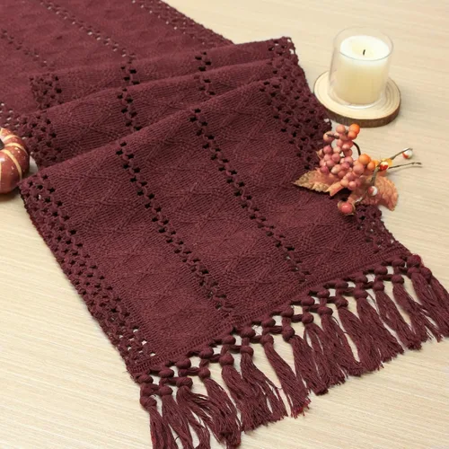 Miniatura 30 de FEXIA Camino de Mesa Negro con Borlas de 72 Pulgadas Macramé Boho Estilo Granja Camino de Mesa para Decoración de Dormitorio y Comedor