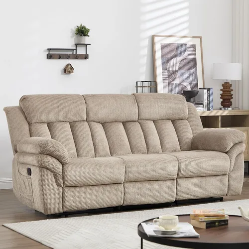 Miniatura 12 de CANMOV Juego de sofá reclinable, sofá biplaza reclinable manual y sofá de 3 plazas con reposabrazos sobrerelleno para sala de estar, muebles de Gris