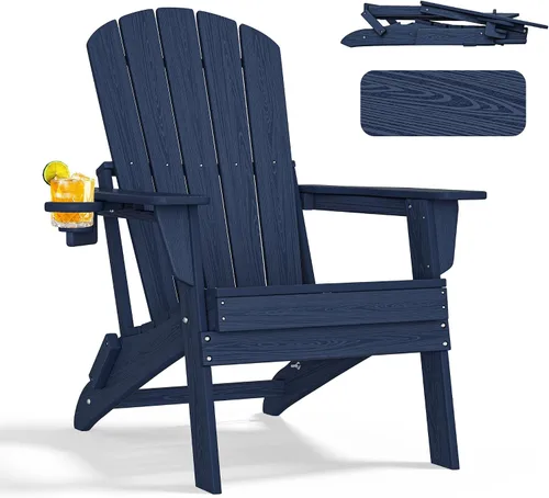 Miniatura 26 de nevilywood Silla Adirondack plegable – Respaldo ergonómico extendido, portavasos – Fácil montaje – Plástico HDPE duradero, resistente a