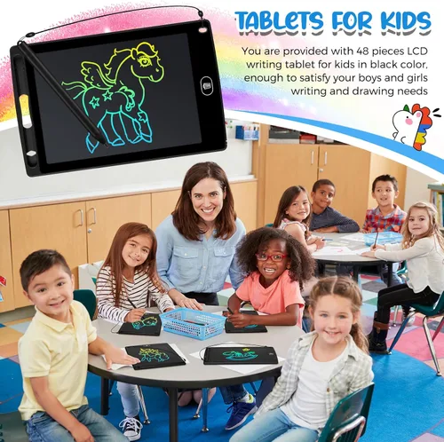 Miniatura 5 de Zhehao 48 tabletas de escritura LCD para niños de 8.5 pulgadas, almohadillas de dibujo borrables a granel, almohadillas de dibujo, juguete de Negro