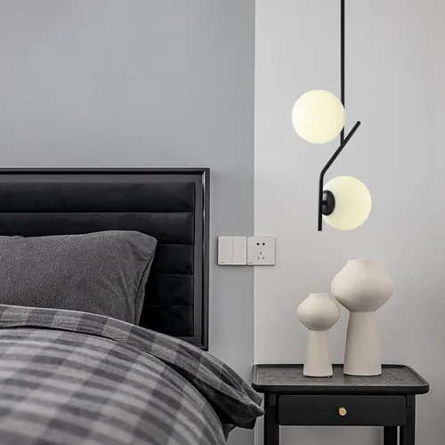 Miniatura 4 de SeeU Lámpara colgante de estilo moderno, lámpara de globo, lámpara colgante negra, lámpara colgante para isla Kithchen, comedor, dormitorio 2 luces