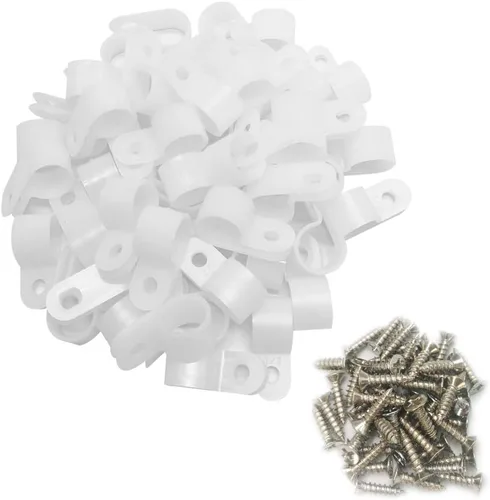 Miniatura 19 de Abrazadera para cable tipo R, abrazadera de cable de 1/2 pulgada, clips de sujeción de cable de montaje de tornillo de nailon con tornillos