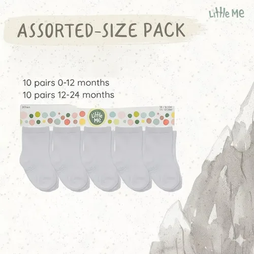 Miniatura 6 de Little Me Paquete de 20 calcetines unisex para bebés recién nacidos y niños pequeños, 0-12/12-24 meses, paquete de tamaños surtidos, color blanco