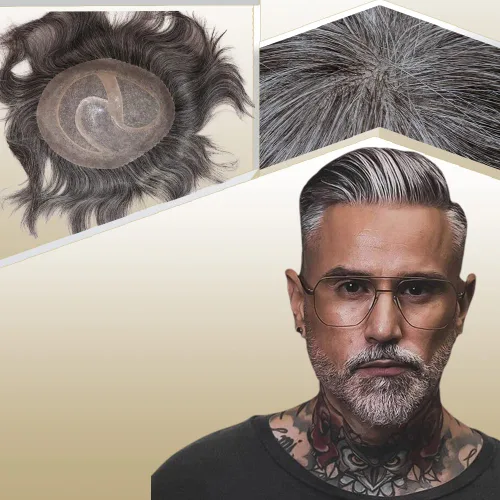Miniatura 20 de Toupee para hombres sistemas de reemplazo de cabello humano real europeo para hombres, postizos finos, centro de encaje, piel más gruesa, pieza