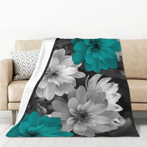 Te-al - Manta floral gris con flores Te-al para sofá cama, manta de franela suave y mullida para cama, sofá, silla, decoración floral Te-al, 40 x 50