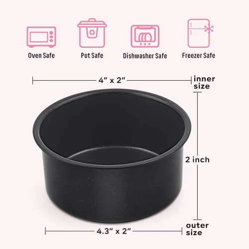Miniatura 2 de Herogo Juego de 3 moldes redondos pequeños de 4 pulgadas, de acero inoxidable, antiadherentes, para mini quiche de pizza, no tóxicos y saludables