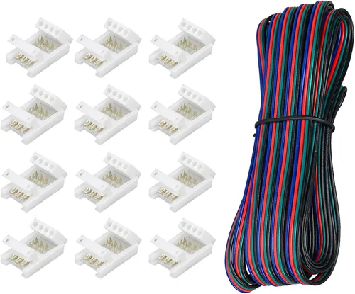 Miniatura 9 de Cable de extensión LED AWG de calibre 22 de 65.6 pies y 12 conectores de cable de 3 vías, conector en T de bajo voltaje, conectores de cable