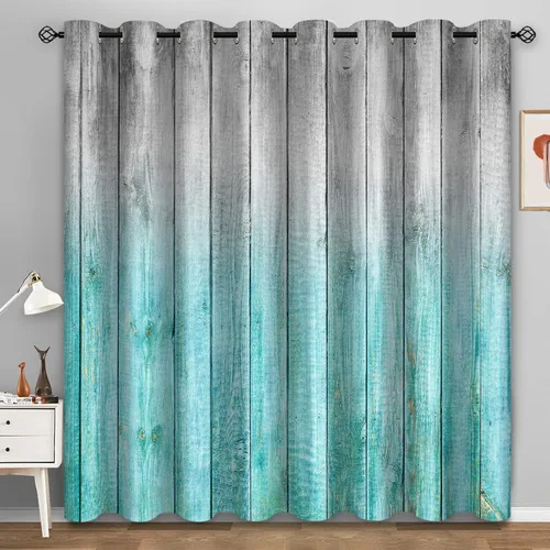Miniatura 7 de Aimego - Cortinas opacas rústicas con flores de girasol, cortinas para oscurecer la habitación, estilo granja, paneles de madera, mariposas azules