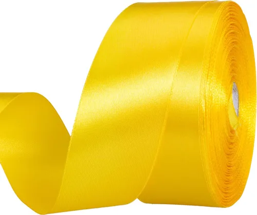 YASEO Cinta de satén sólida amarilla de 1 1/2 pulgadas, cinta de tela artesanal de 50 yardas para envolver regalos, ramos florales, decoración de