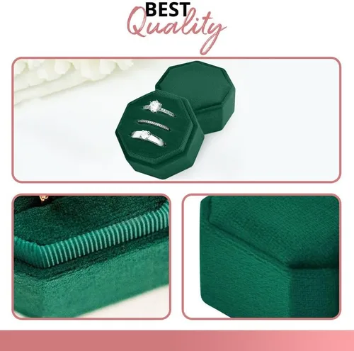 Miniatura 7 de Caja de terciopelo para anillos de alta calidad para ceremonia de boda con tapa desmontable, elegante y bonita caja para anillos de boda, 3 ranuras