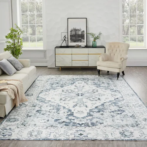 Miniatura 14 de Syalife 6x9 Alfombra Lavable para Área, Ultra Suave Antideslizante, Pila Baja, Alfombra Vintage Resistente a Manchas para Sala de Estar, Alfombra