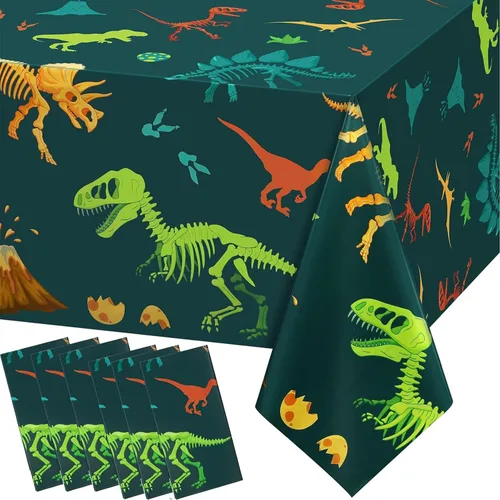 Miniatura 6 de Tudomro 1 mantel de plástico de dinosaurio para fiesta, decoración de mesa de cumpleaños de dinosaurio, funda de mesa desechable para suministros