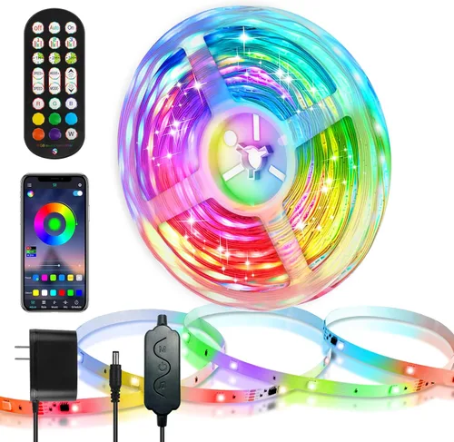Miniatura 7 de Tira de luces LED, 150 luces LED RGB de 16.4 pies para TV de 32 a 75 pulgadas por detrás, sincronización de música, control de aplicación, tira LED