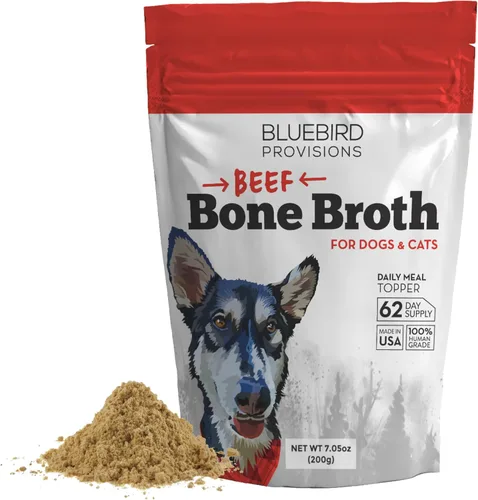 BLUEBIRD PROVISIONS Caldo de hueso de res para perros, alto contenido en proteínas, proteína para perros, ingredientes deshidratados, solo 2