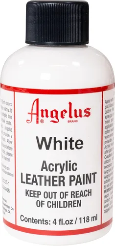 Angelus - Pintura acrílica para cuero, 4 Fl Oz, color blanco - Pintura para cuero profesional flexible, resistente a grietas, arañazos y