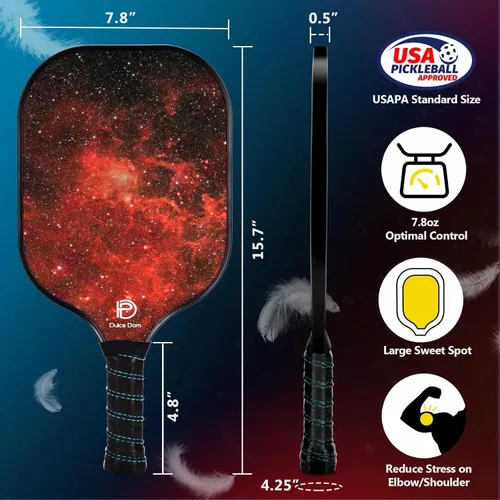 Miniatura 4 de Dulce DOM Juego de 2/4 palas de pickleball aprobadas por USAPA, 4 bolas de pickleball para interiores y exteriores, raqueta de superficie de fibra
