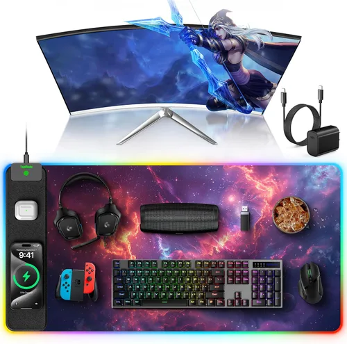 Miniatura 22 de TopMade Alfombrilla de Mouse de Carga Inalámbrica, Alfombrilla de Mouse para Juegos RGB, Alfombrilla de Escritorio para Oficina en Casa, 31.5" x RGB