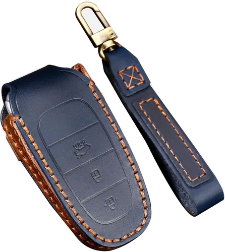 Miniatura 9 de ontto Funda inteligente para llave de automóvil con 4 botones con llavero de piel de protección completa para Hyundai Sonata 2020 2021, color azul