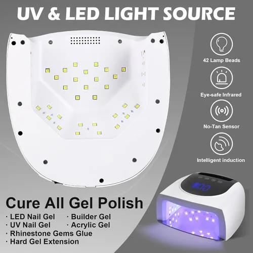 Miniatura 4 de Linssy Lámpara de uñas inalámbrica LED UV de 96 W, secador de uñas con 42 cuentas, luz UV para manicura de uñas de gel para uñas de manos y pies