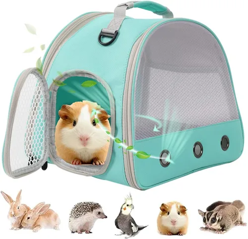 Miniatura 10 de Mochila Portadora de Conejo de Indias, Mochila Transparente con Ventana de Burbujas para Conejo de Indias, Conejito, Rata, Pájaro (Azul, Portadora)